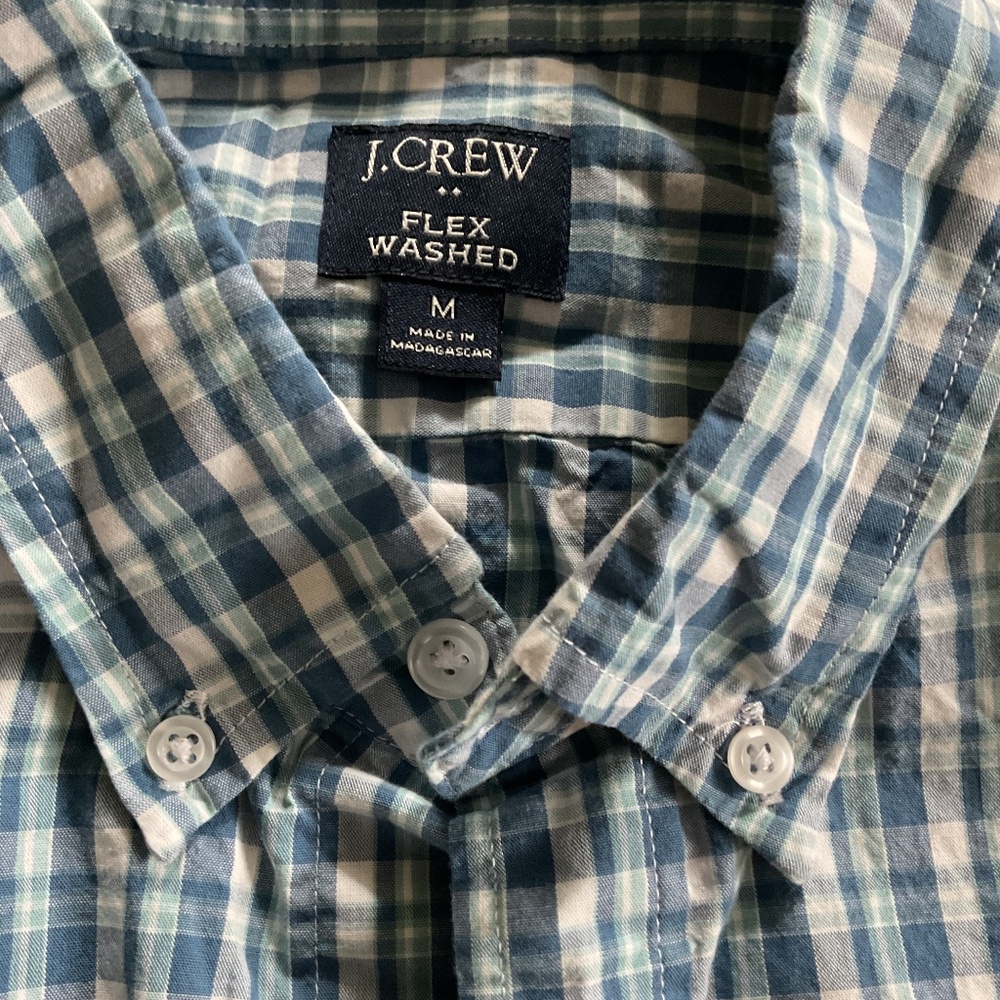 J.Crew Slim Untucked Flex Washed Button-Down Shirt - Blue & White Plaid, Size M